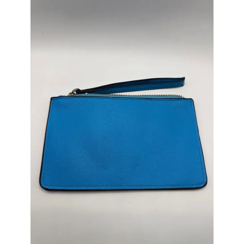Kate Spade New York Large Blue Saffiano Leather Zip Wristlet Clutch Wallet